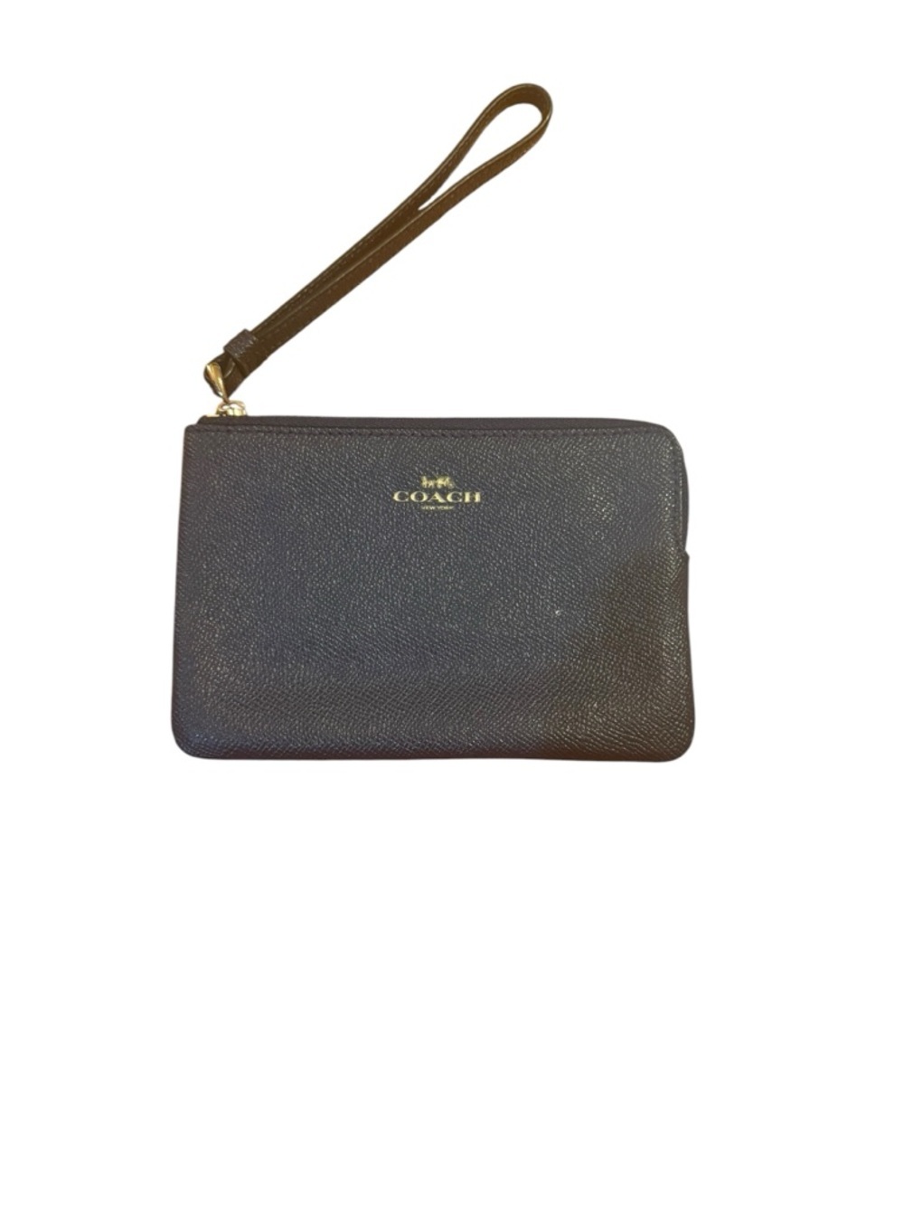 Coach dark Leather Wristlet with Gold Logo